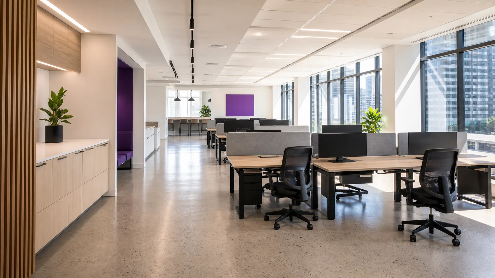Newly fitted-out open-plan office ready for handover